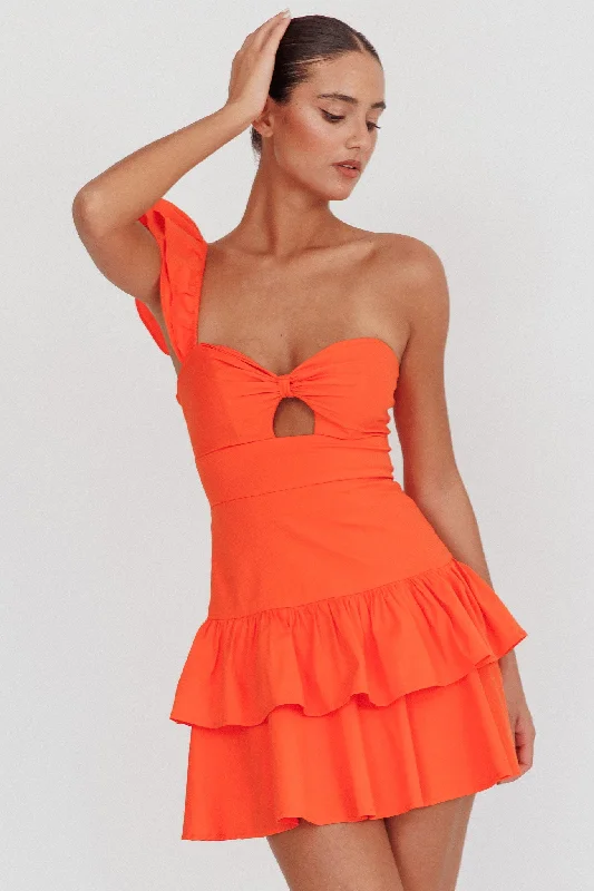 Tea Time One Shoulder Ruffle Mini Dress Tangerine Comfortable Polka Dot Mini Dress