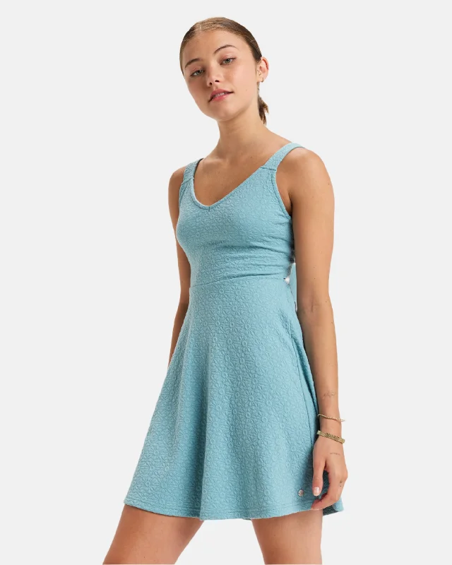 Beach Bliss Mini Dress - Mineral Blue Cozy Ribbed Mini Dress