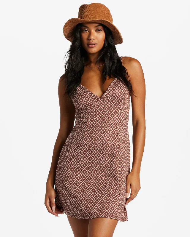 Diamond Flowers Mini Dress - Mocha Cozy Jersey Mini Dress