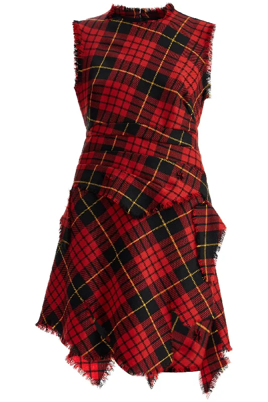 distressed wool tartan mini dress 805898 QJAEJ RED-BLACK-YELLOW Fashionable Button-Front Mini Dress