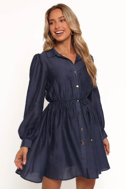 Everett Long Sleeve Mini Dress - Navy Cozy A-Line Mini Dress