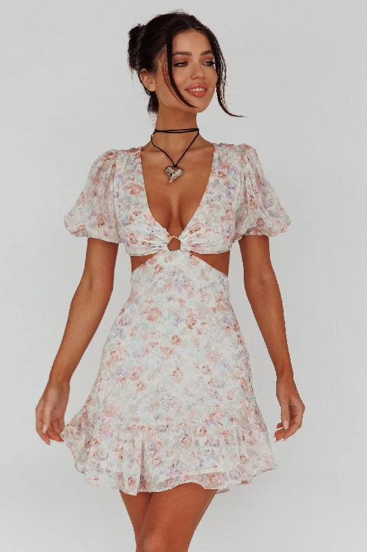 Graciele Laced Back Cut-Out Mini Dress Floral Blush Stylish Button-Down Mini Dress