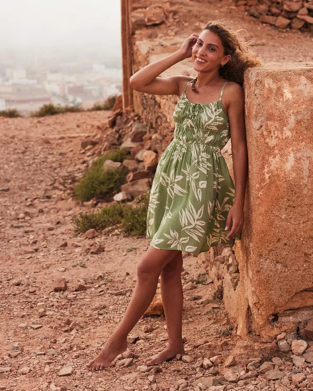 La Vida Mini Dress - Oil Green Leavin Cozy Sweater Mini Dress