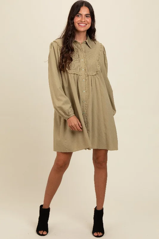 Light Olive Frayed Button Down Mini Dress Elegant Tulle Mini Dress