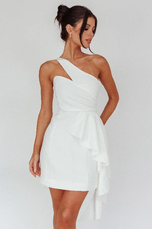 Lilleth One Shoulder Frill Feature Mini Dress White Trendy Tulle Mini Dress