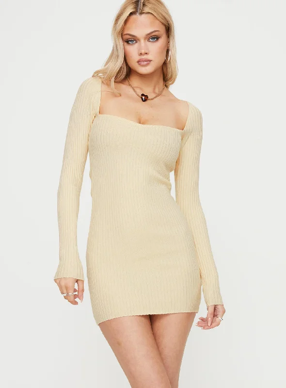 Mavins Long Sleeve Mini Dress Cream Classic White Mini Dress