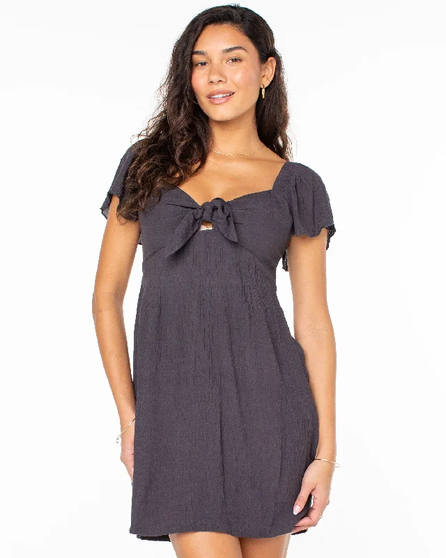 Oceanview Mini Dress - Anthracite Elegant Mini Dress with Ruffles