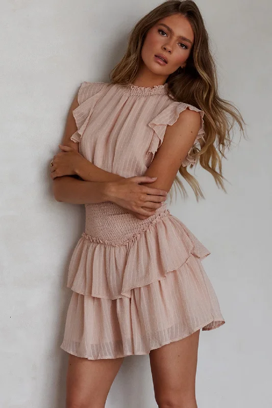 San Jacinto Ruffle Shoulder Mini Dress Blush Stylish Sweetheart Neck Mini Dress