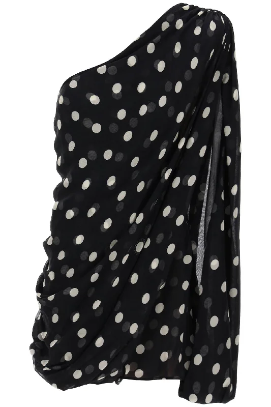 silk polka dot mini dress 6A0386 3DS250 BLACK CREAM Casual Button-Up Mini Dress