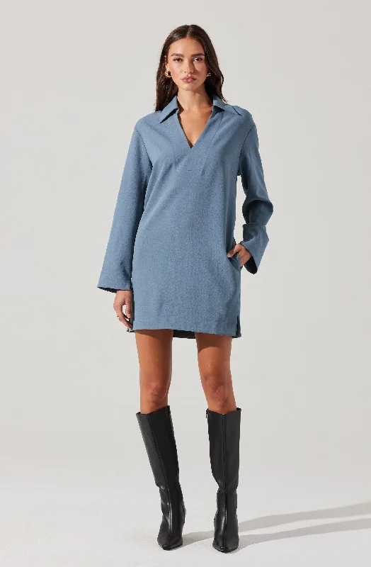 V-Neck Woven Mini Dress Cozy A-Line Mini Dress