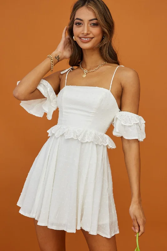 Wayside String Tie Strap Lace Trim Mini Dress White Trendy Tulle Mini Dress