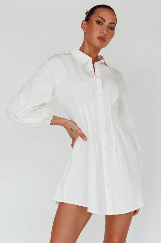 Zurich Long Sleeve Mini Dress White Classic Shift Mini Dress