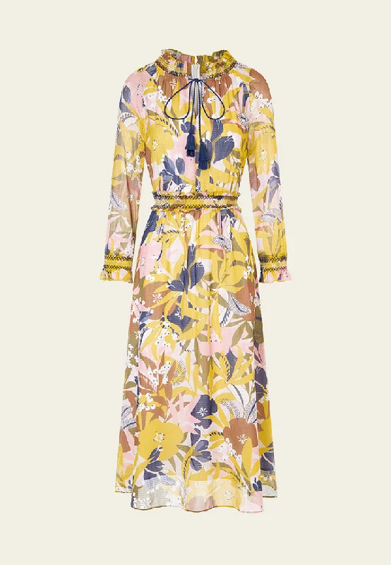 Yellow Floral Print Chiffon Maxi Dress Elegant Floral Maxi Dress