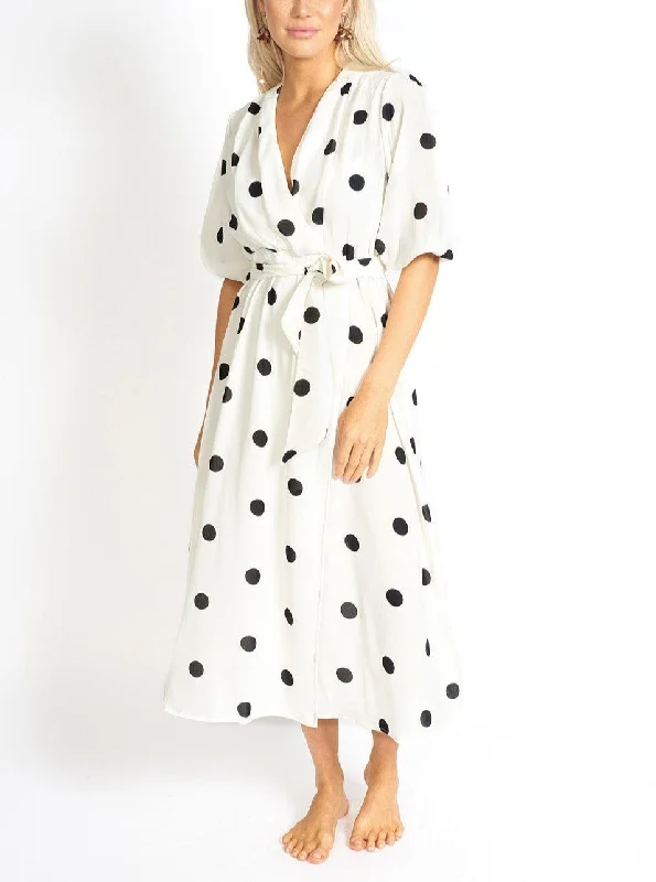 Athens Modest Cut Polka Dot Maxi Dress Trendy Satin Maxi Dress