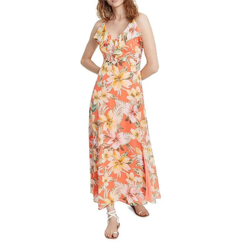 Bar III Womens Ruffled Floral Pint Maxi Dress Comfortable Plunging Neckline Maxi Dress