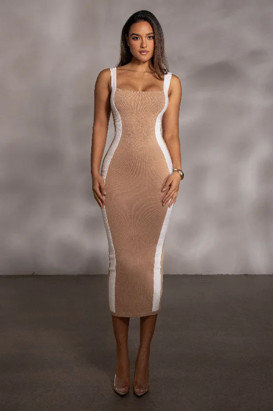 Beige Donna Knit Midi Dress Elegant Satin Slip Midi Dress