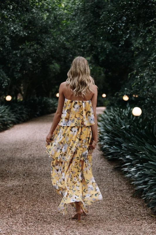 Bloom Strapless Maxi Dress - Yellow Floral Stylish Boho Maxi Dress