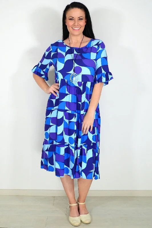 Blue Purple Geometric Midi Dress Trendy Bodycon Midi Dress