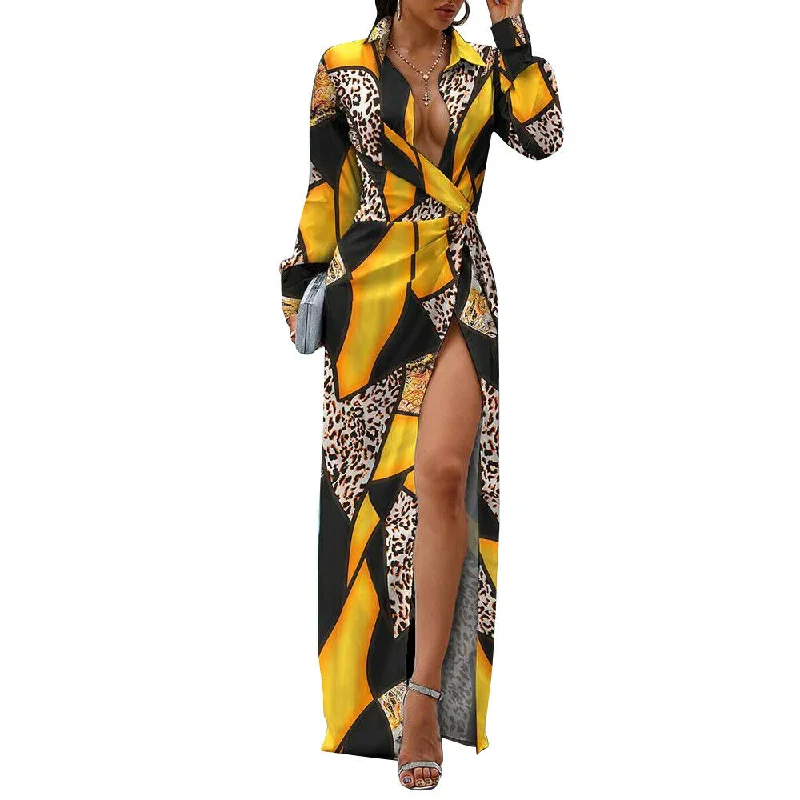 Casual Printed Long Sleeve Midi Dress Fashionable Floral Embroidery Midi Dress