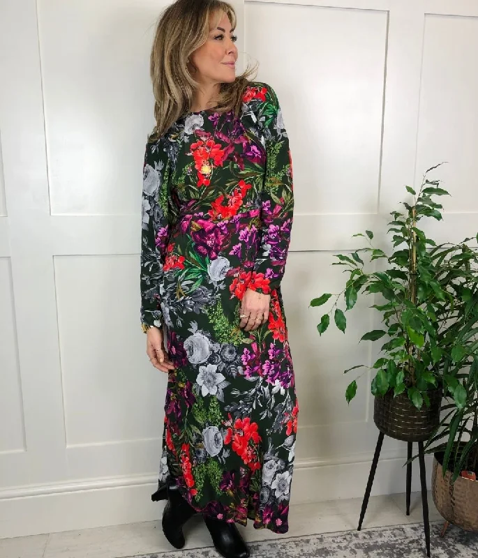 Garden Floral Batwing Midi Dress Stylish Halter Neck Midi Dress