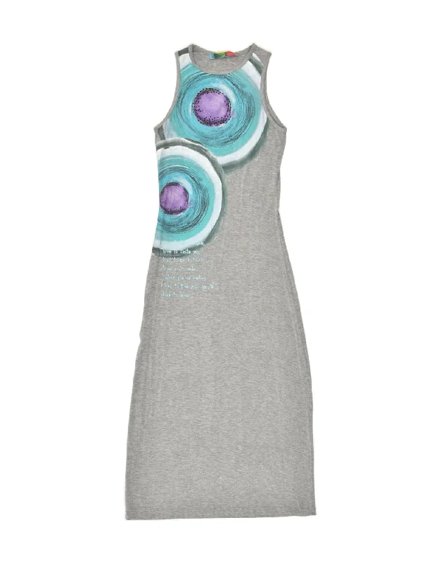 DESIGUAL Womens Graphic Sleeveless Maxi Dress UK 4 XS Grey Cozy Longline Maxi Dress