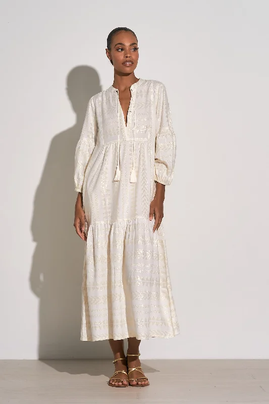 Elan Beachcomber Maxi Dress - White/Gold Chic Sleeveless Maxi Dress