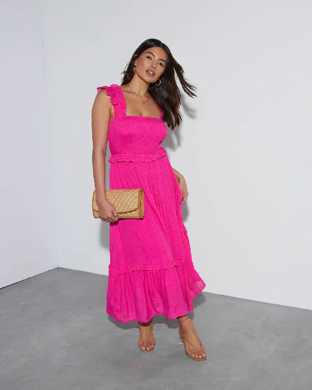 Feminine Frills Smocked Maxi Dress Stylish A-Line Maxi Dress