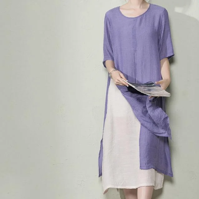 Lavender layered summer maxi dress flowy cotton sundresses causal caftan Classic V-Neck Maxi Dress