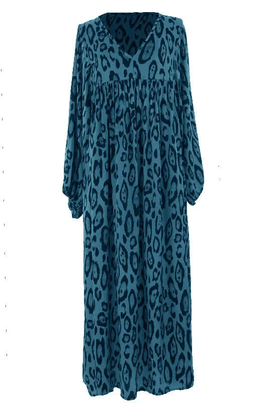 Leopard Print Maxi Dress Trendy Short Sleeve Maxi Dress