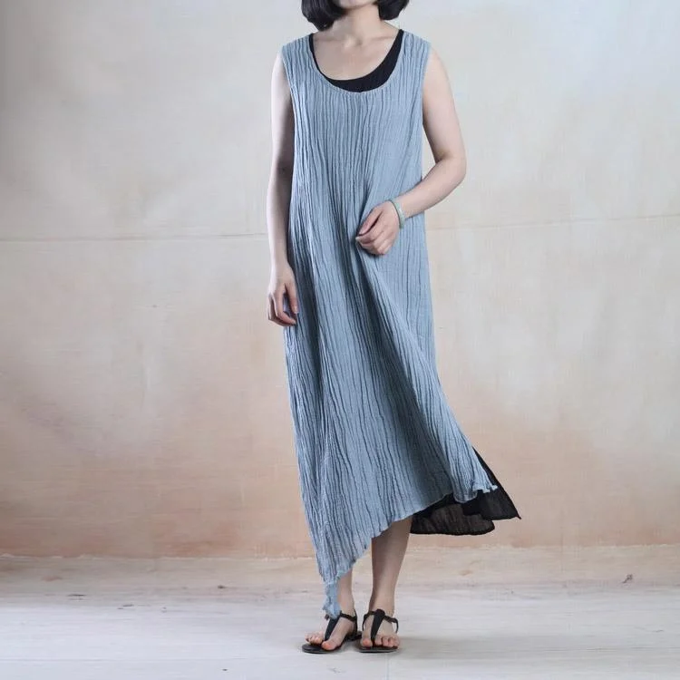 Light blue layered long linen sundress linen maxi dress Chic Summer Maxi Dress