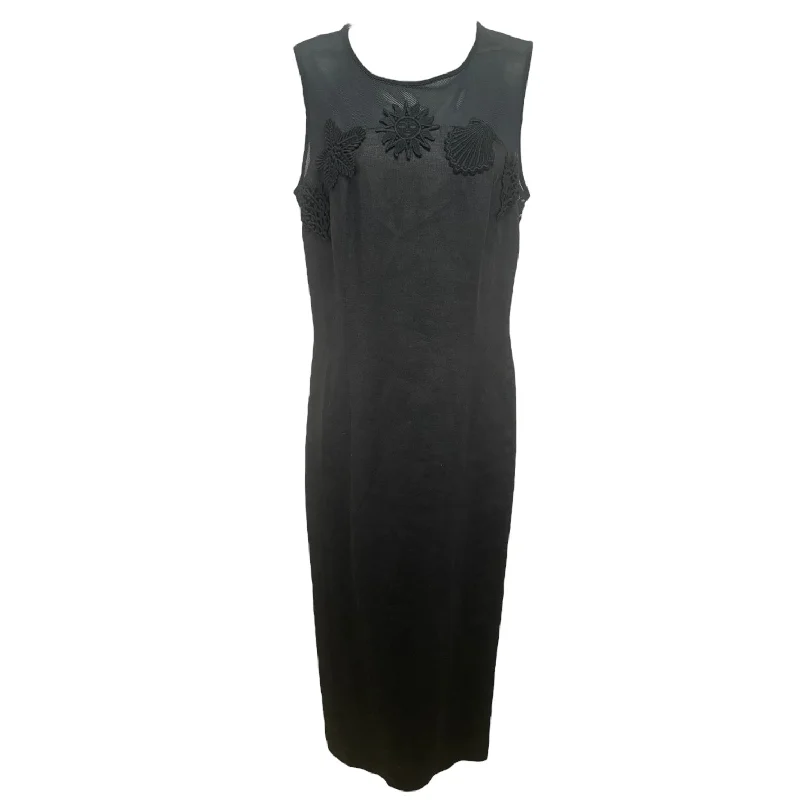 Linen & Mesh Black Maxi Dress Adrienne Vittadini, Size 8 Fashionable Open-Back Maxi Dress