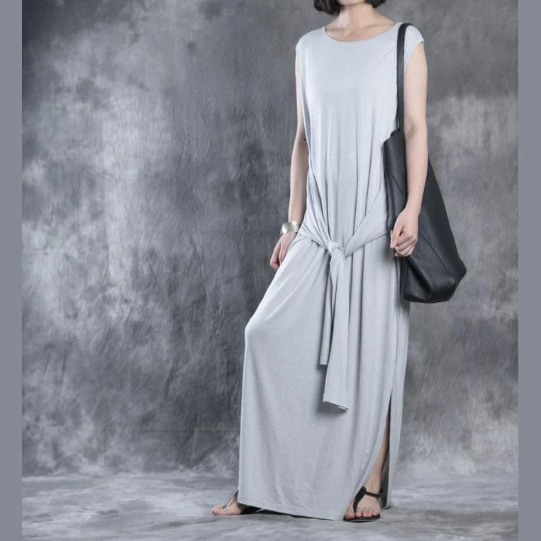 Long cotton caftans cotton dresses summer maxi dress sundresses gray Fashionable Off-Shoulder Maxi Dress