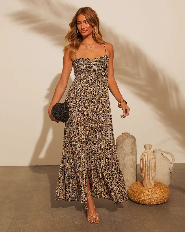 Marguerite Printed Empire Maxi Dress Elegant Maxi Dress with Pockets