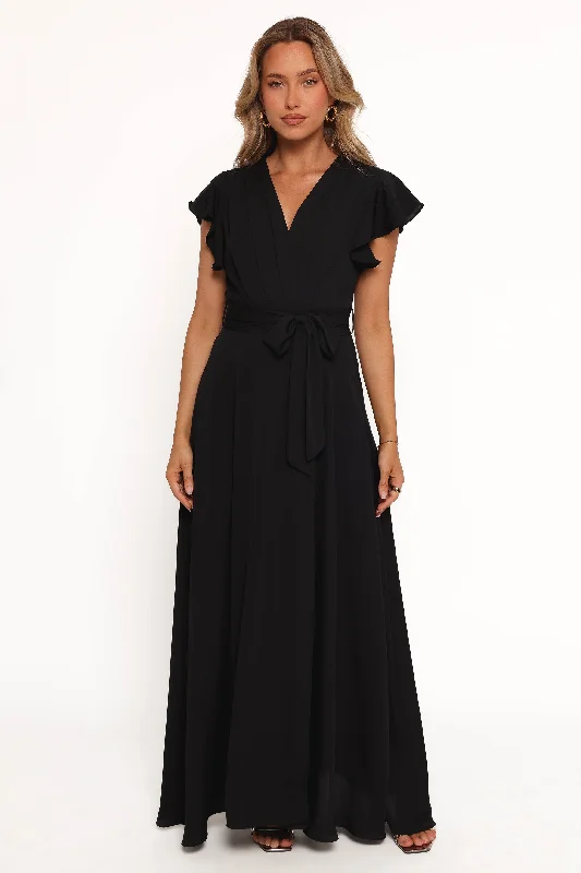 Maverick Wrap Maxi Dress - Black Stylish Button-Up Maxi Dress