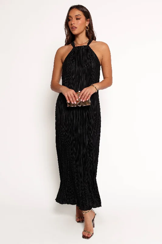 Melody Plisse Halter Maxi Dress - Black Stylish Boho Chic Maxi Dress