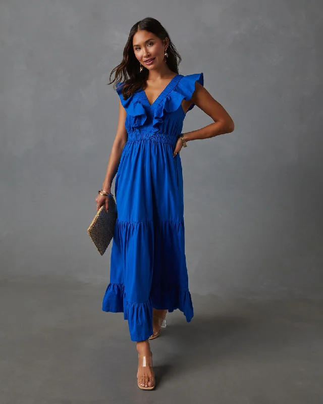 Minerva Tiered Ruffle V-Neck Maxi Dress Comfortable Fitted Maxi Dress