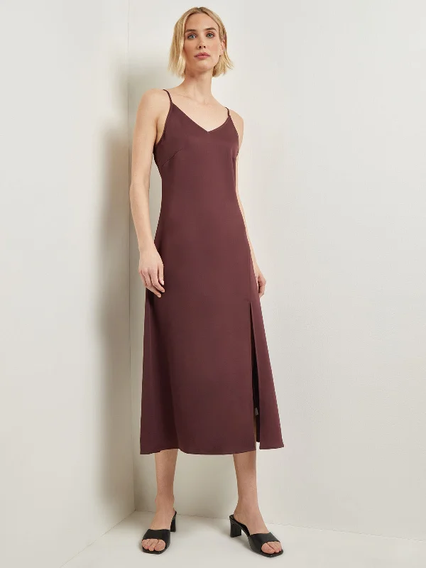 Modern Fit A-Line Crepe de Chine Slip Maxi Dress Cozy Maxi Dress with Slit