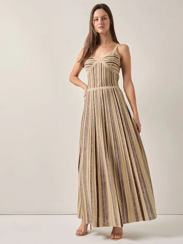 Modern Fit-and-Flare Lurex Striped Knit Maxi Dress Comfortable Fit-and-Flare Maxi Dress