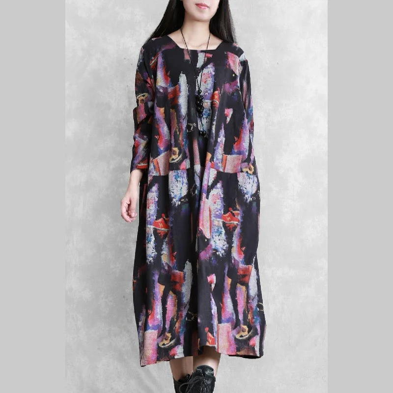 Modern o neck pockets cotton dress Work Outfits print Maxi Dresses Cozy Open-Back Maxi Dress