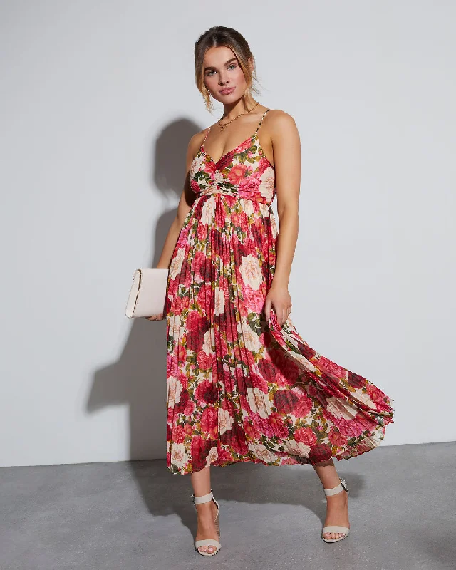 Naomie Floral Pleated Maxi Dress Comfortable Cotton Maxi Dress