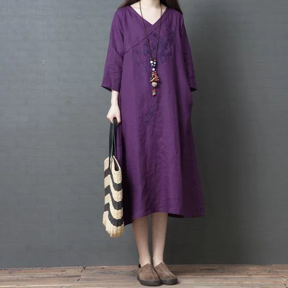 Natural v neck cotton Tunics Fashion Ideas purple Maxi Dresses summer Trendy Short Sleeve Maxi Dress