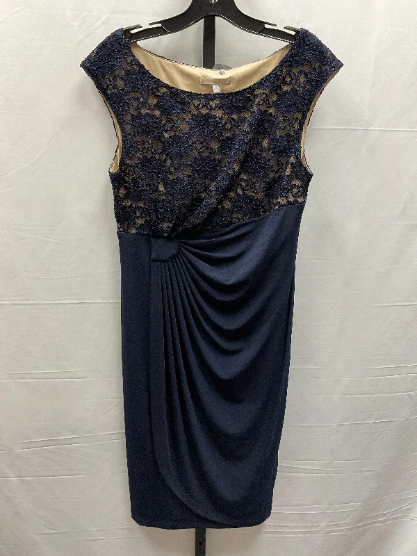 Navy Dress Party Midi Dressbarn, Size L Stylish Midi Dress with Cuffs