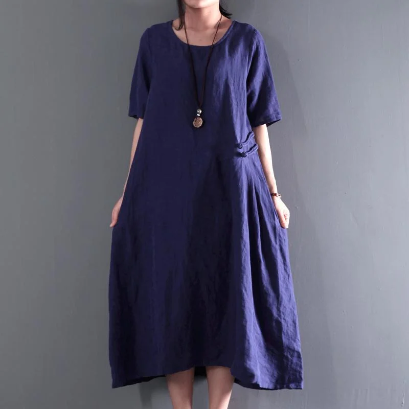 Navy linen caftan dresses plus size maxi dress summer gown caftan dress Cozy Ruffle Sleeve Maxi Dress