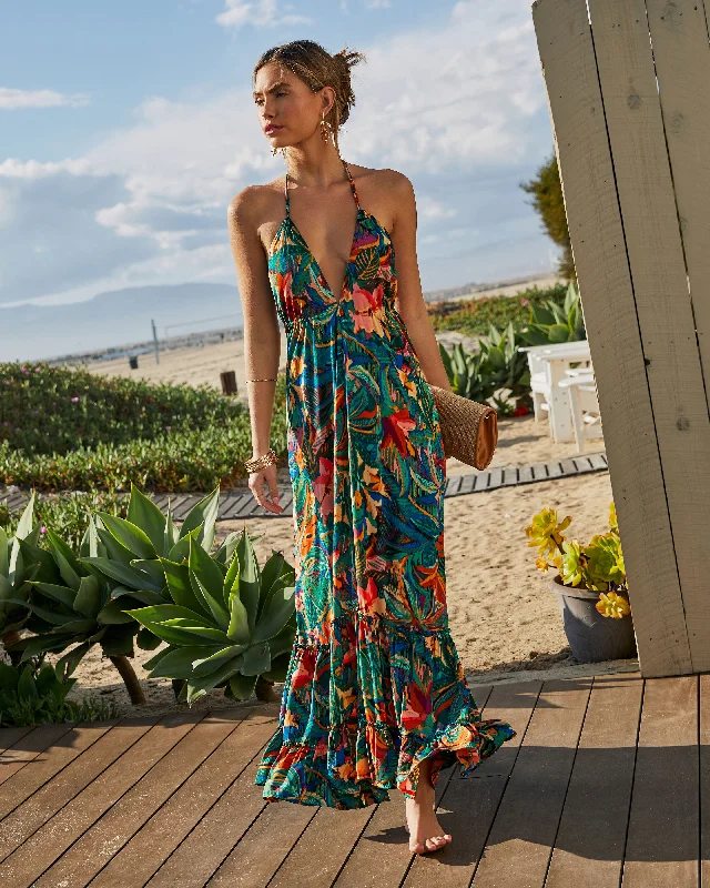 Ophira Tropical Print Maxi Dress Cozy Wrap Maxi Dress