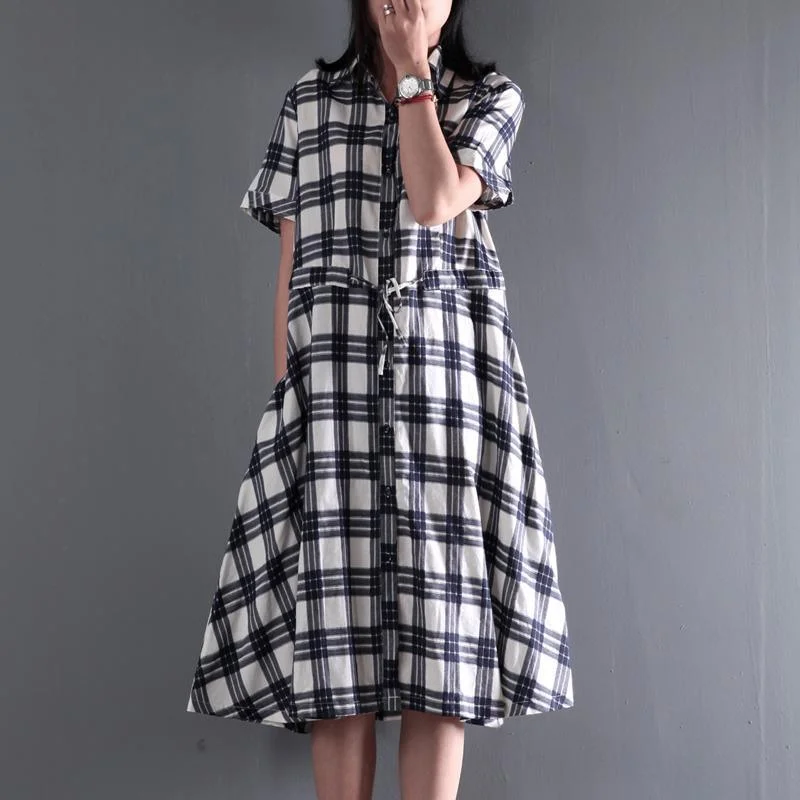 Plaid linen fit flare dress long casual maxi dresses plus size retro style Classic Tulle Maxi Dress