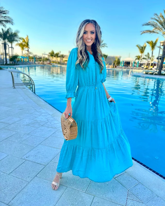 Pretty In Teal Maxi Dress Elegant Floral Maxi Dress