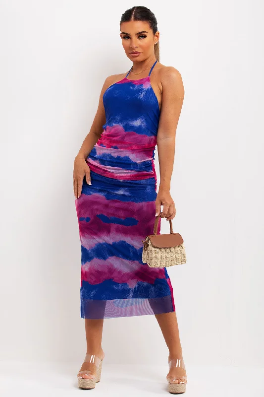 Printed Tulle Midi Dress Blue Cozy Tie-Dye Midi Dress