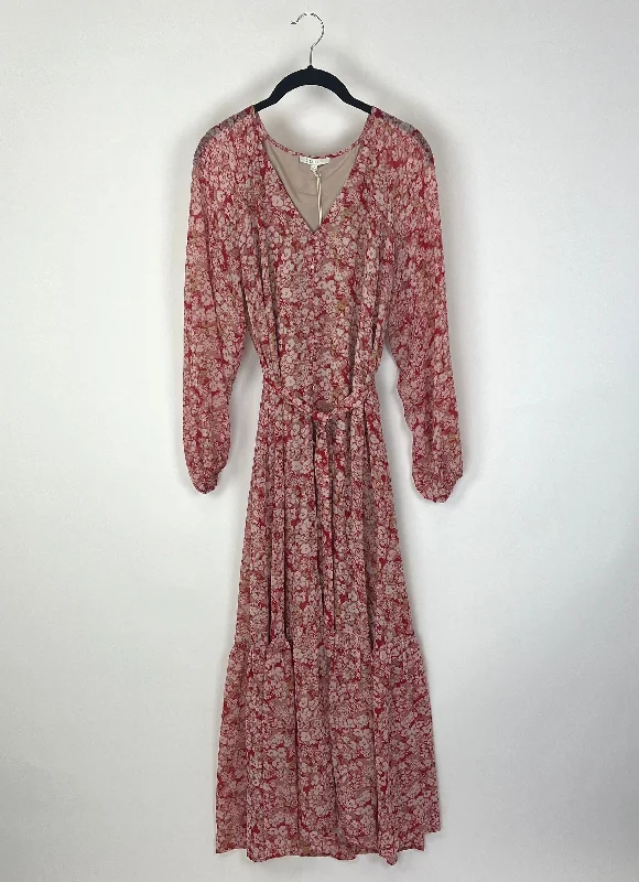 Red Floral Long Sleeve Maxi Dress - Size 2-4 Fashionable Chiffon Maxi Dress