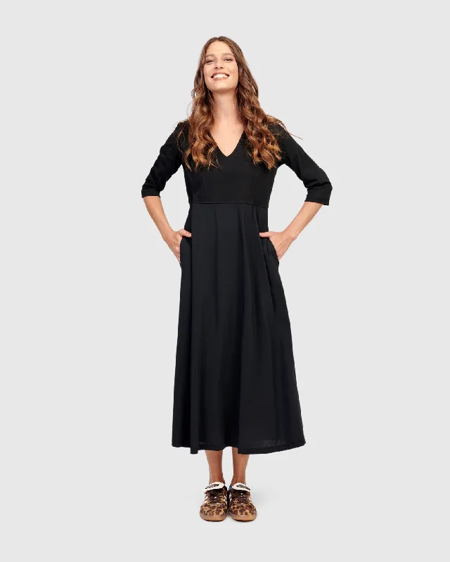 Rossellini Maxi Dress, Black Elegant Maxi Dress with Lace