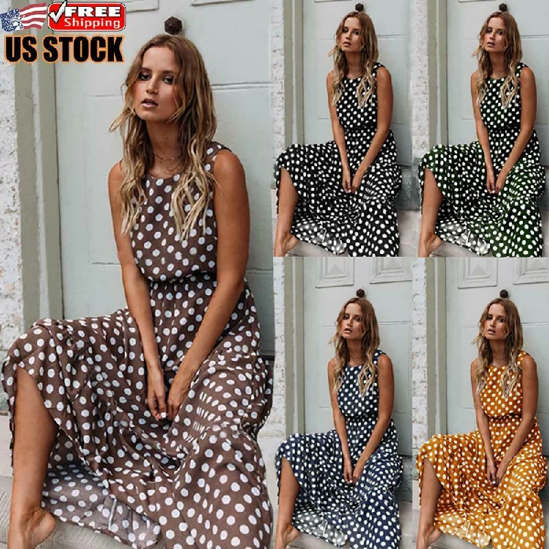 Summer Polka Dot Maxi Dress Stylish Maxi Dress with Frills